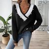 European Style Loose Fit V Neck Beaded Pullover Sweater For Women