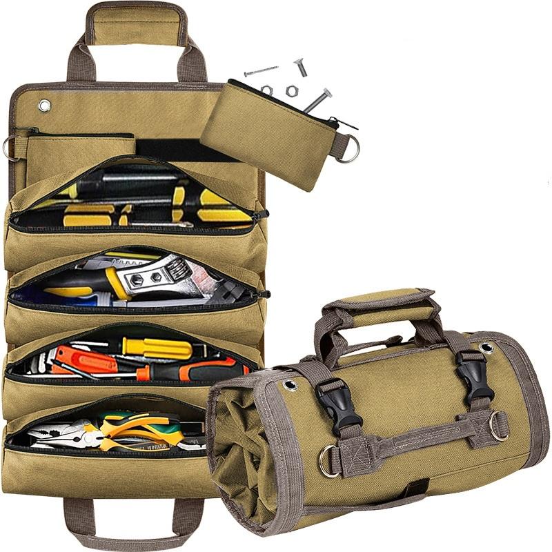 Tool Bag Organizers - Small Tool Bag With Detachable Pouches , Heavy Duty Roll Up Tool Bag Organizer With 6 Tool Pouches