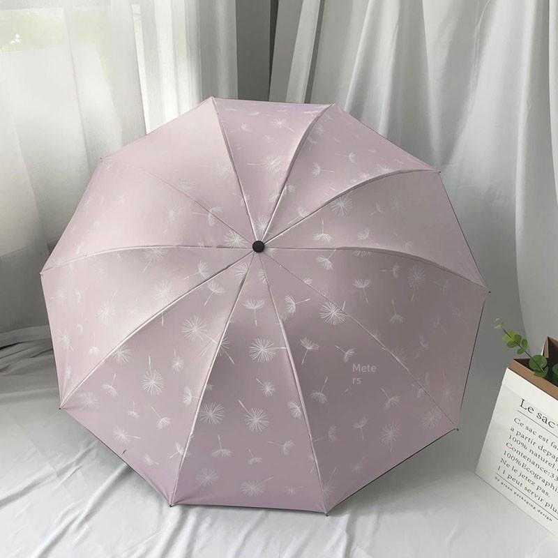 Ten-Bone Large Double Umbrella Small Fresh Sun Umbrella Vinyl Sun Protective Sun Shade Rain Dual-Use Triple Folding Umbrella Female Manual