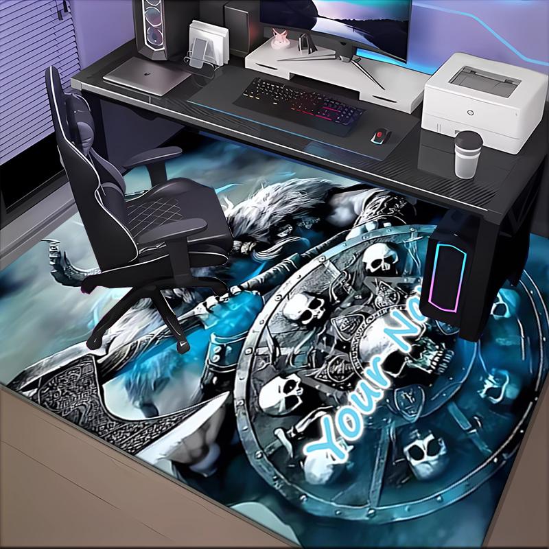 1PC Custom Name Warrior Fantasy Art Theme Floor Mat Ideal for Living Room, Game Rooms, Office, Bedroom Floor Mat Playful Design