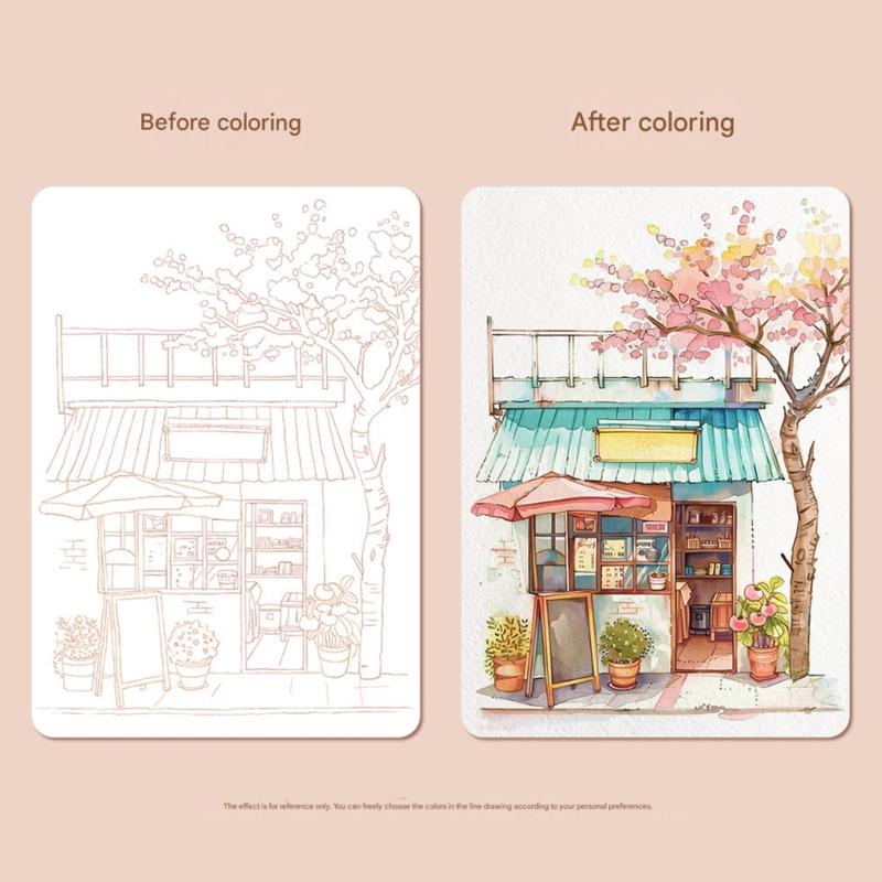 Beginner Friendly Watercolor Coloring Book Features Sketched Designs Blank Pages and Palette Perfect for Creativity