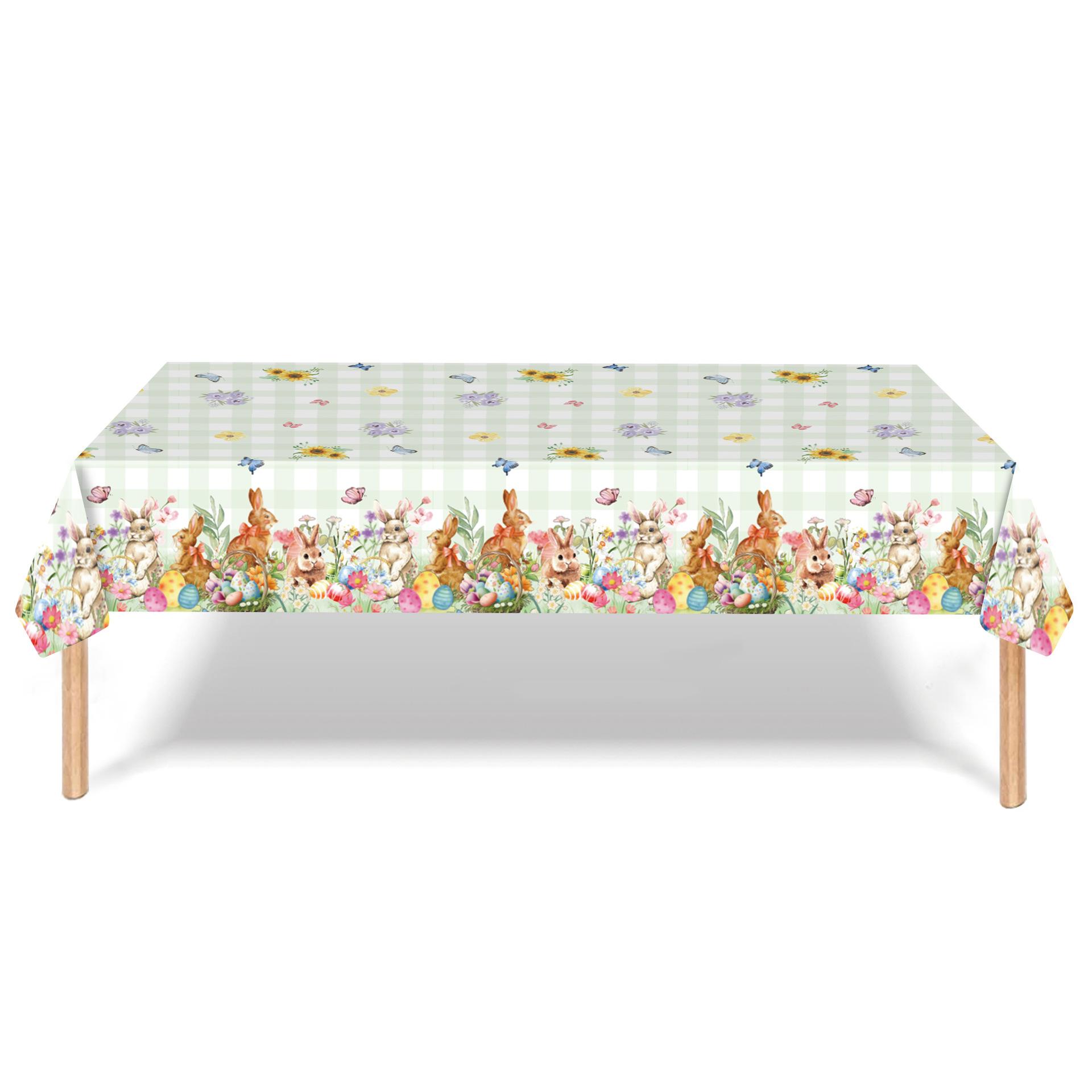 

1 шт. Пасхальная скатерть, Прямоугольный фермерский дизайн с кроликами и яйцами, Идеально подходит для вечеринки, домашнего декора, Весенне-летний праздничный декор светло-зеленый
