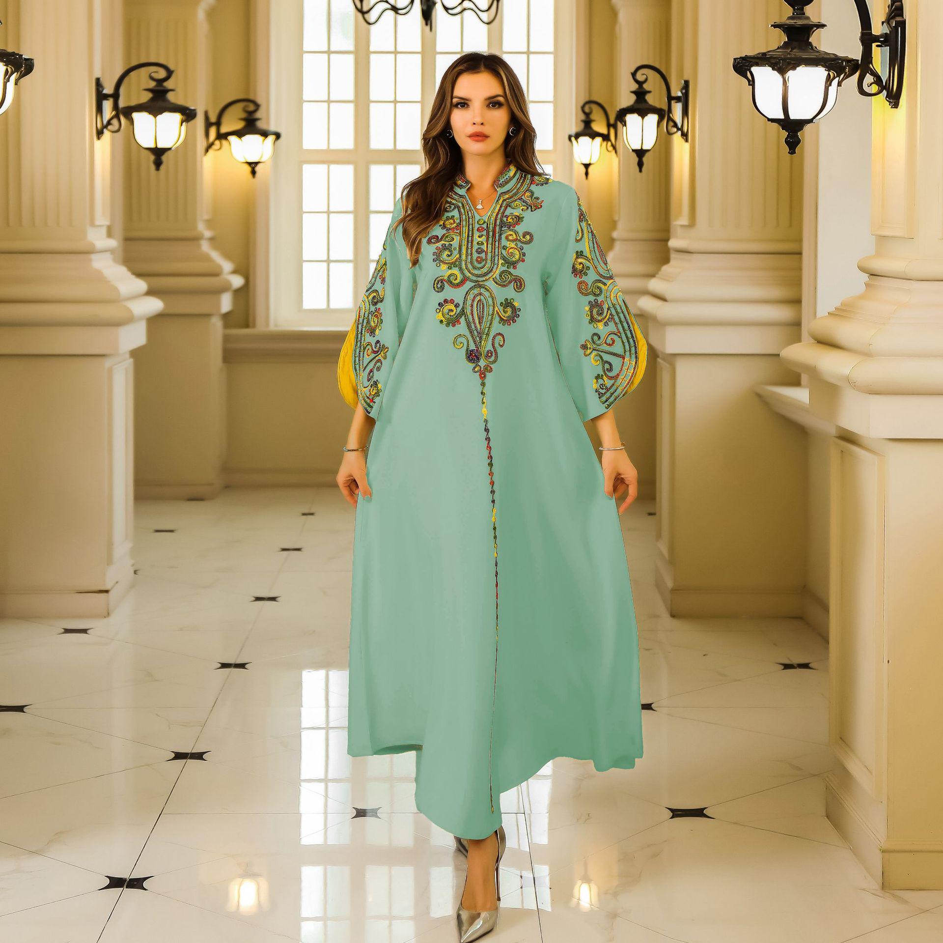 

Повседневное вышитое платье-халат для женщин с Ближнего Востока для путешествий XXL светло-зеленый