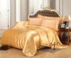 Red Wedding Four-Piece Set: Imitation Mulberry Silk Duvet Cover and Bed Sheet in Solid Color, Double Size, Faux Tencel Tribute Satin.