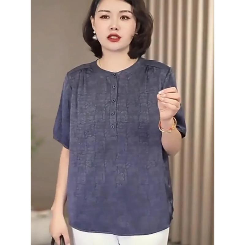 

Women s Denim Blue Linen Blend Blouse Casual Half Sleeve Henley Neck Loose-Fit Top XL синій