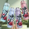 1PC Anchor With Rose Flower Pattern 750ml Color Plastic Sports Water Bottle Leakproof Flip Straw Lid Suitable for Sports Office Home Use