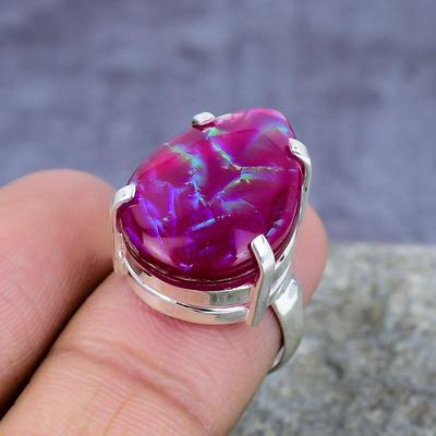 Pink Triplet Opal Gemstone Handmade 925 Sterling Silver Jewelry Dainty Ring