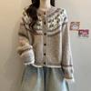2026 Womens Oversized Knit Cardigan Long Sleeve Crew Neck Warm Thick Fair Isle Sweater Winter