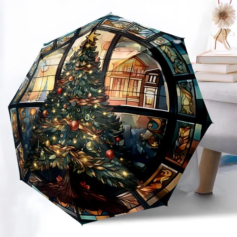

1pc Christmas Tree Stained Glass Automatic Open/Close Umbrella - Compact Travel Umbrella, Durable Construction, Fashionconscious yy251208115