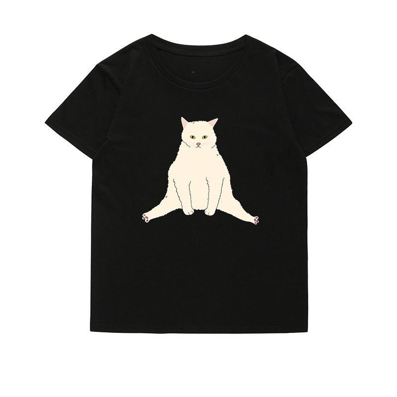 

T-shirt with A Big White Cat Illustration Print, Is A Unique, Artistic, Versatile and Loose Top for Both Men and Women 4XL