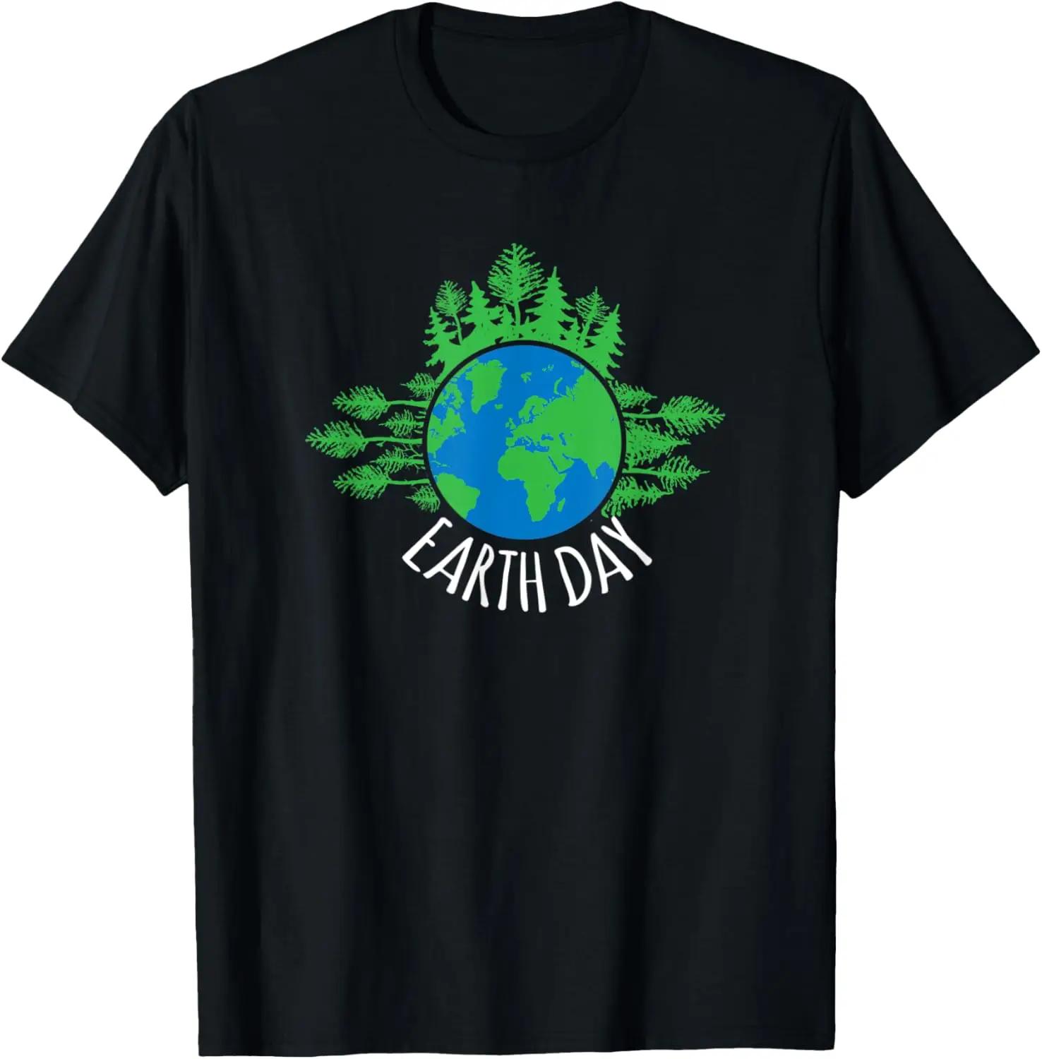 Earth Day Globe Trees Graphic Tee Unisex Cotton Crew Neck Short Sleeve TShirt Casual S