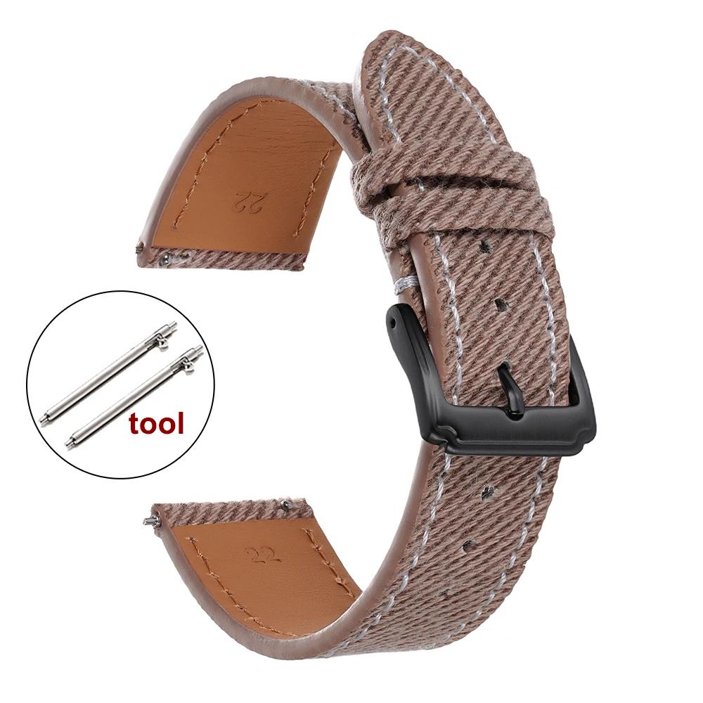 Vintage Denim Watch Strap Handmade Stitching Cowhide WatchBand 18mm 20mm 22mm Men‘s Universal Smartwatch Wristband Quick Release
