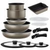 Frying Pan Removable 3 Metallic Greige 13-Piece Set, Diamond-Coated Pan, Induction/Gas Compatible, Handle, Lightweight, Colors, IPDCI-T13,