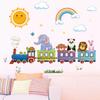 1Pc Cute Sun Rainbow Cartoon Animal Riding Train Wall Stickers for Kids Room Wall Decals Bedroom Decoration Home Decor