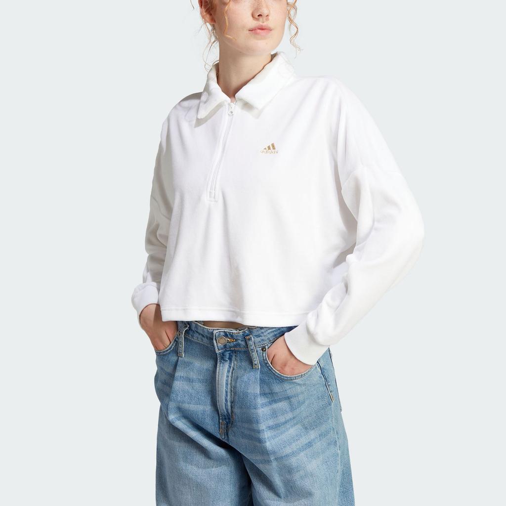 Adidas Letter Print Sports Casual Pullover Sweatshirt Women Sweatshirt White Gold IA3175