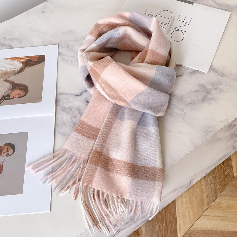 Small fresh white plaid scarf WO100 wool scarf women's winter warm scarf birthday gift