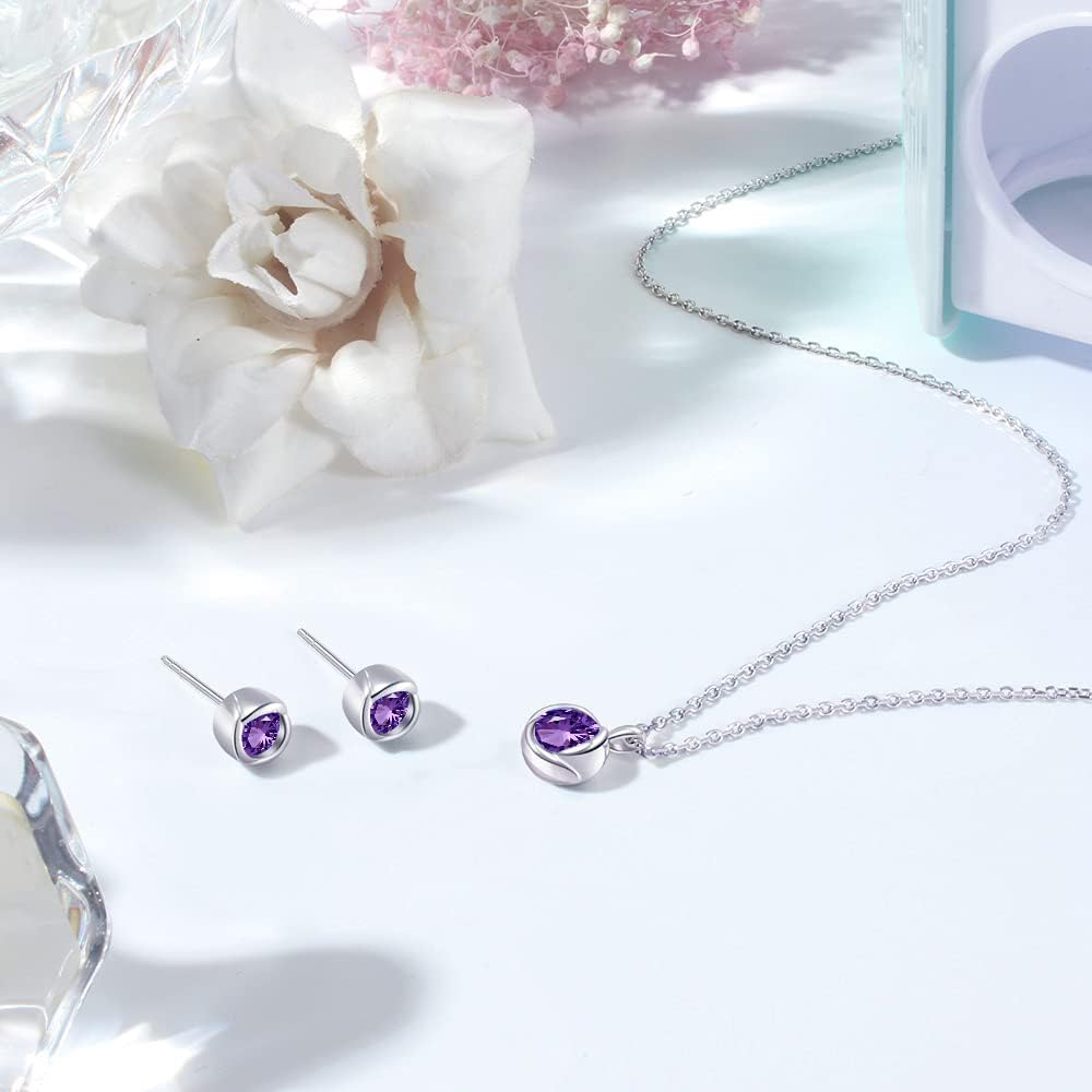 Necklace Earrings Set Birthstone Peridot Natural Stone Silver Pendant Metal Hypoallergenic Accessory Single Jewelry Popular Birthday Present Amethyst