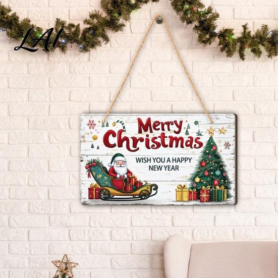 Christmas Tree Hanging Wood Decor Santa Wooden Round Wall Decor Vintage Ornaments Party Supplies Sign for Door Window Wall Farmhouse Holiday