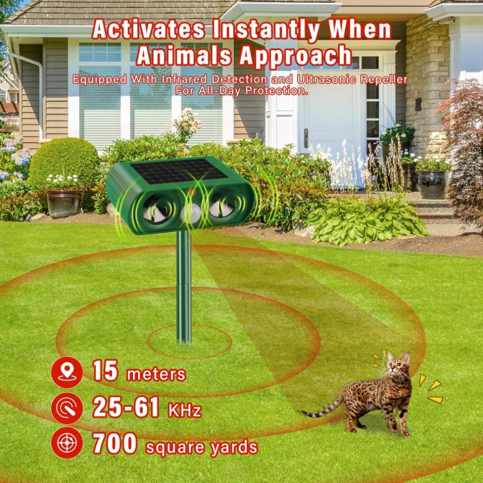 Humaner Tiervertreiber für Gartensicherheit, Bewegungsmelder-aktivierter Ultraschall-Tiervertreiber mit Solarladung, Outdoor-Tiervertreiber mit