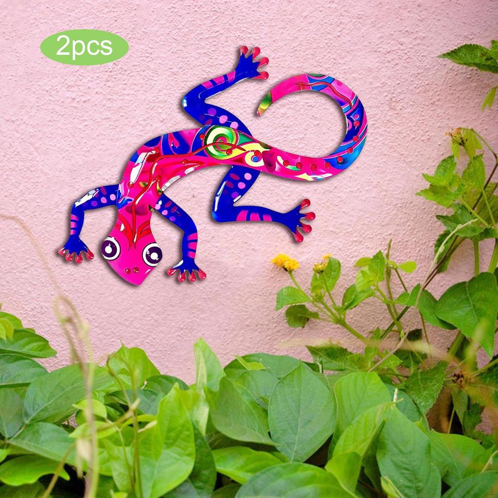 2 Pieces Gecko Wall Decor Decorative Vivid Ornament Iron Creative Art Sculpture for Patio