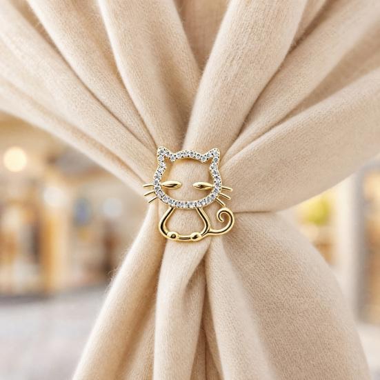 Brooch Pin, Cat Face Collar Clip with Sparkling Rhinestones, Easy No-Needle Installation Brooch for Shirts V-Neck Cardigans Scarves Embellishment