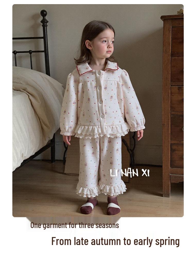Mädchen Winter Pyjama Set - Fleecegefüttert, Spitze, Bequem, Süße Hauskleidung, 2025 Neuer Stil
