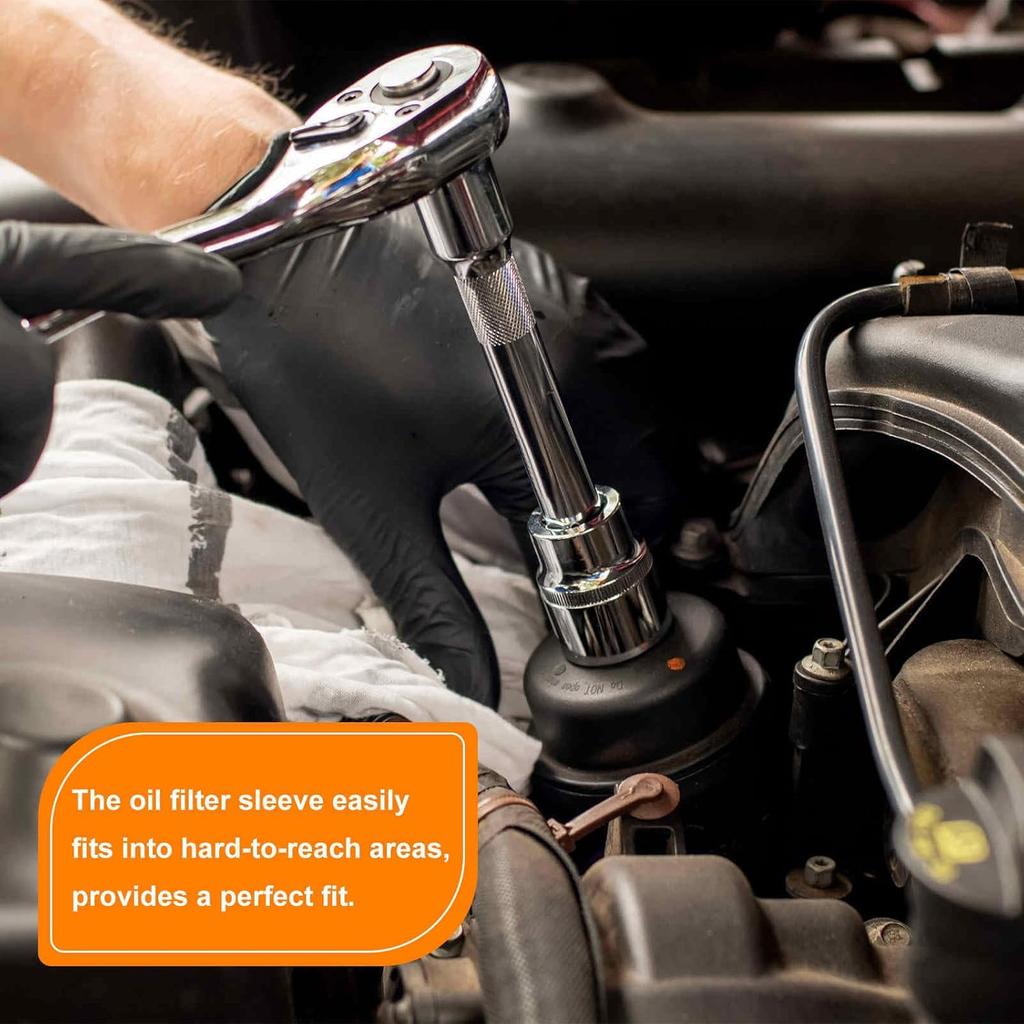 HARFINGTON Oil Filter Cap Wrench 14 Flute 65mm Inner Dia 1/2" Square Drive Aluminum Cup Type Drive Metric Oil Filter Socket Removal Tool for Engine