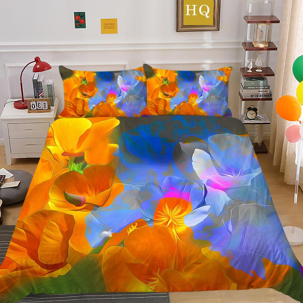 Flowers Printed Bed Clothes Double Size Polyester Bedspreads Gir Fashion High Ranking Home Bedclothes