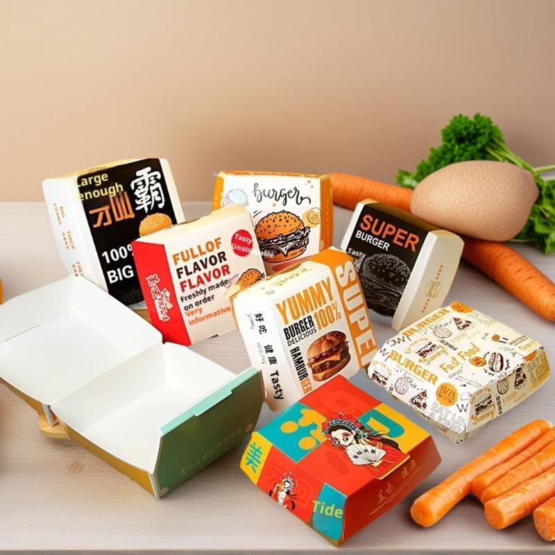 50/100 Stück Verdickte und Fettabweisende Burger-Verpackungsbox Einweg-Burgerbox Lebensmittelqualität Fast Food Take-Out-Boxen