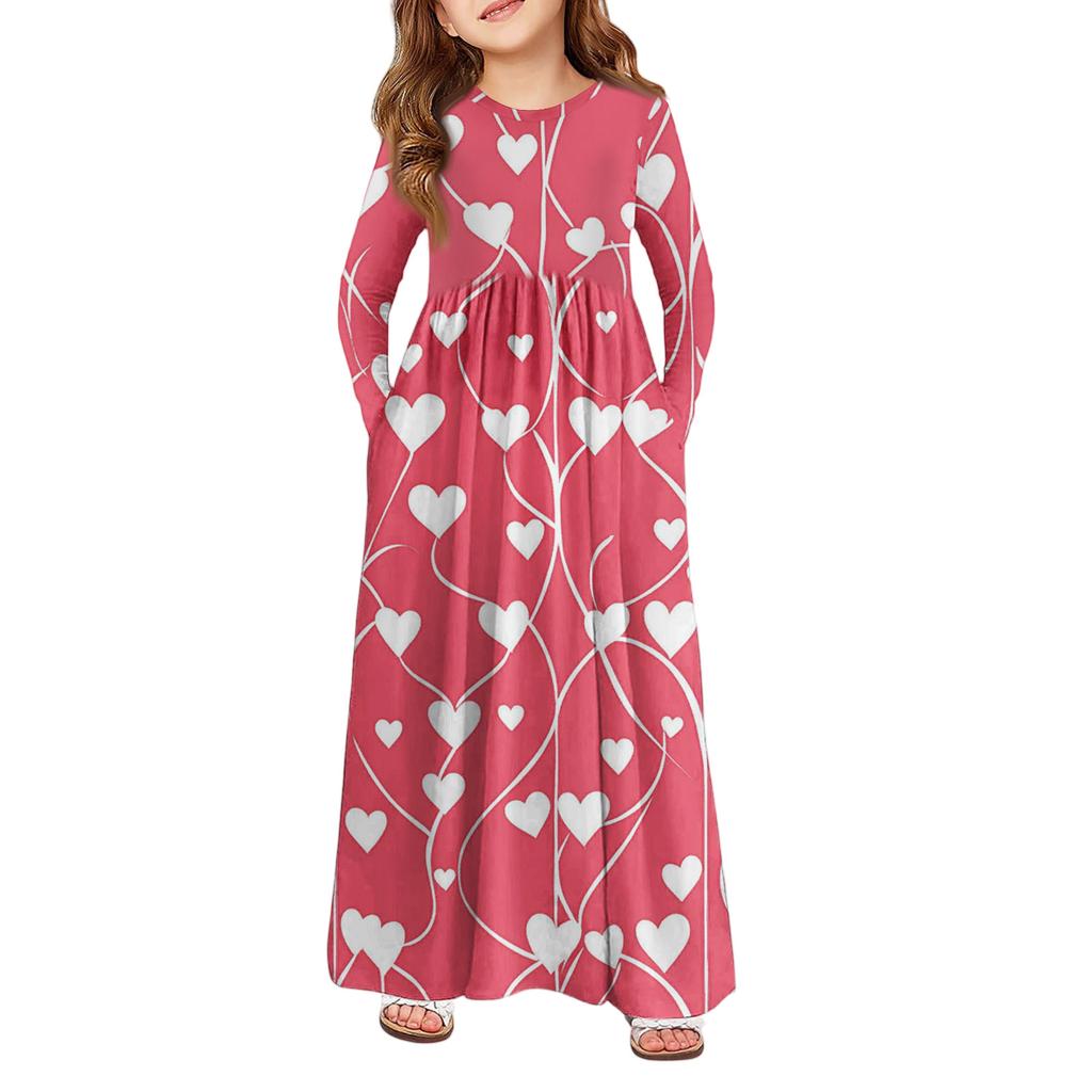 Mädchen Maxi Kleid - Langarm Taschenkleid Valentinstag