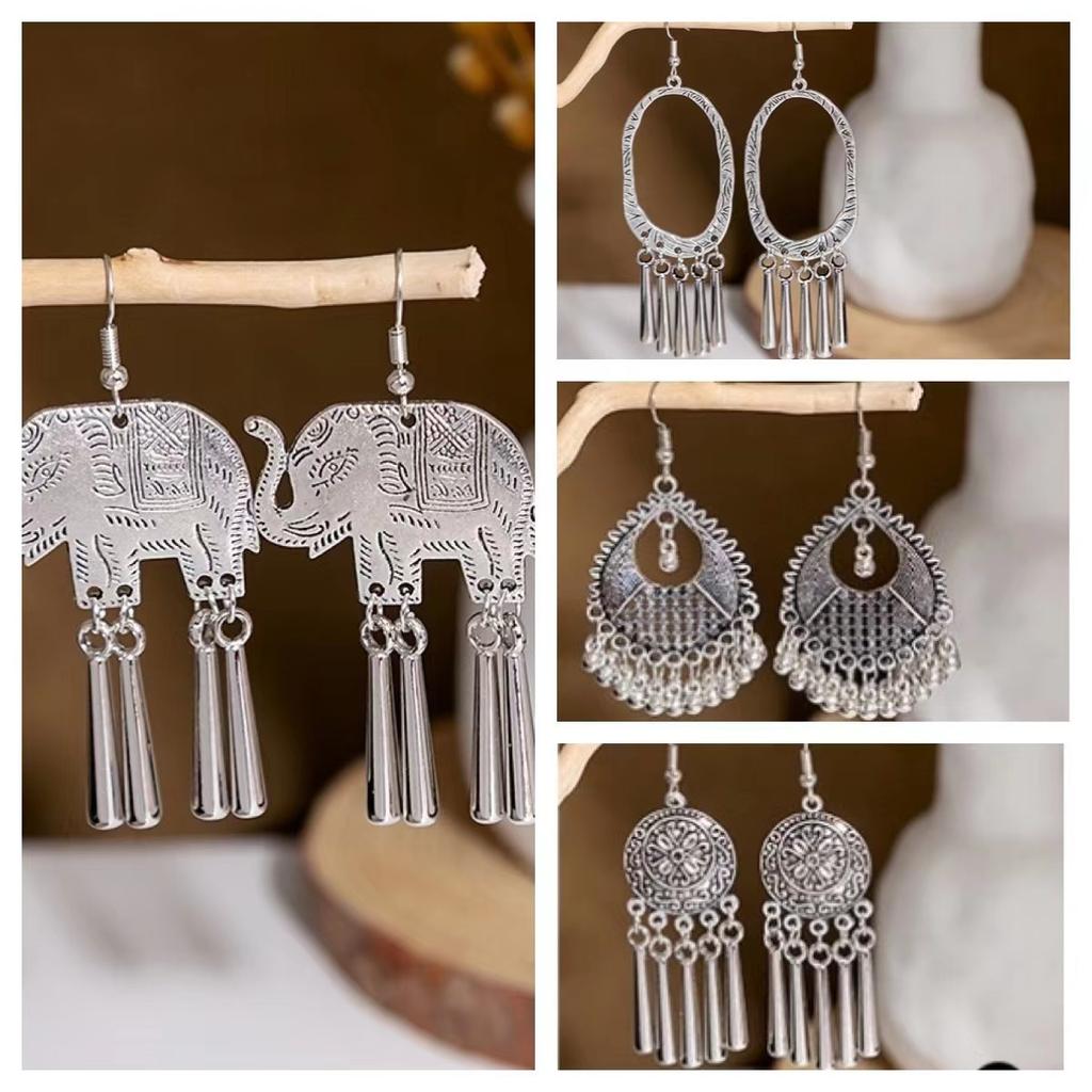 Retro Ethnic Style Source Earrings Muse Fan Literary Temperament Ear Hook Tassel Metal Pendant Earrings