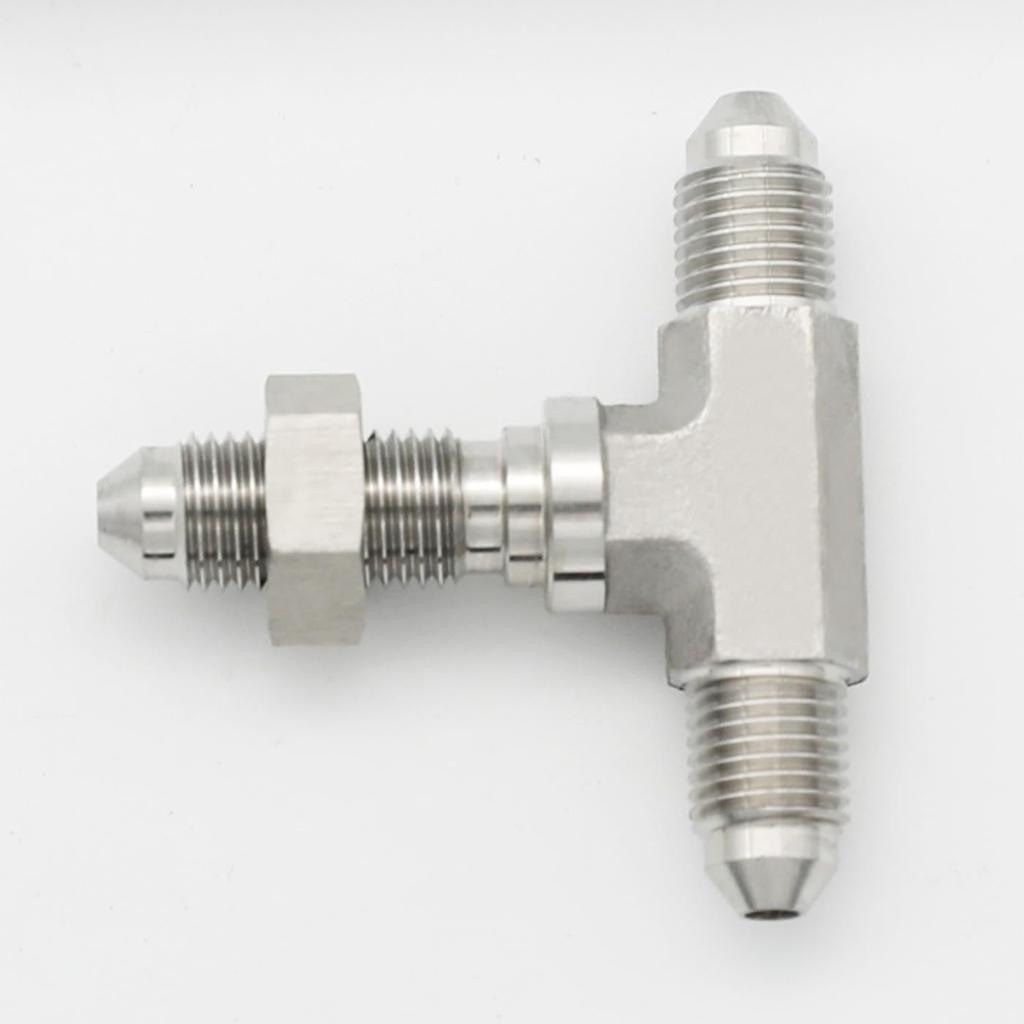 3AN Male Stainless Steel 3 Way Bulkhead Tee T Brake Hose Fitting Adapter with AN3 Bulkhead Lock Nut