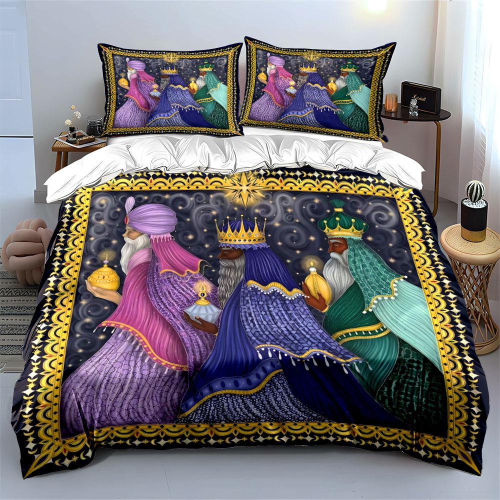 Three Kings Offering Artwork Bedding Set for Kids Luxury Gift 3pcs Digital Print Comforter Set Soft Comfortable Breathable