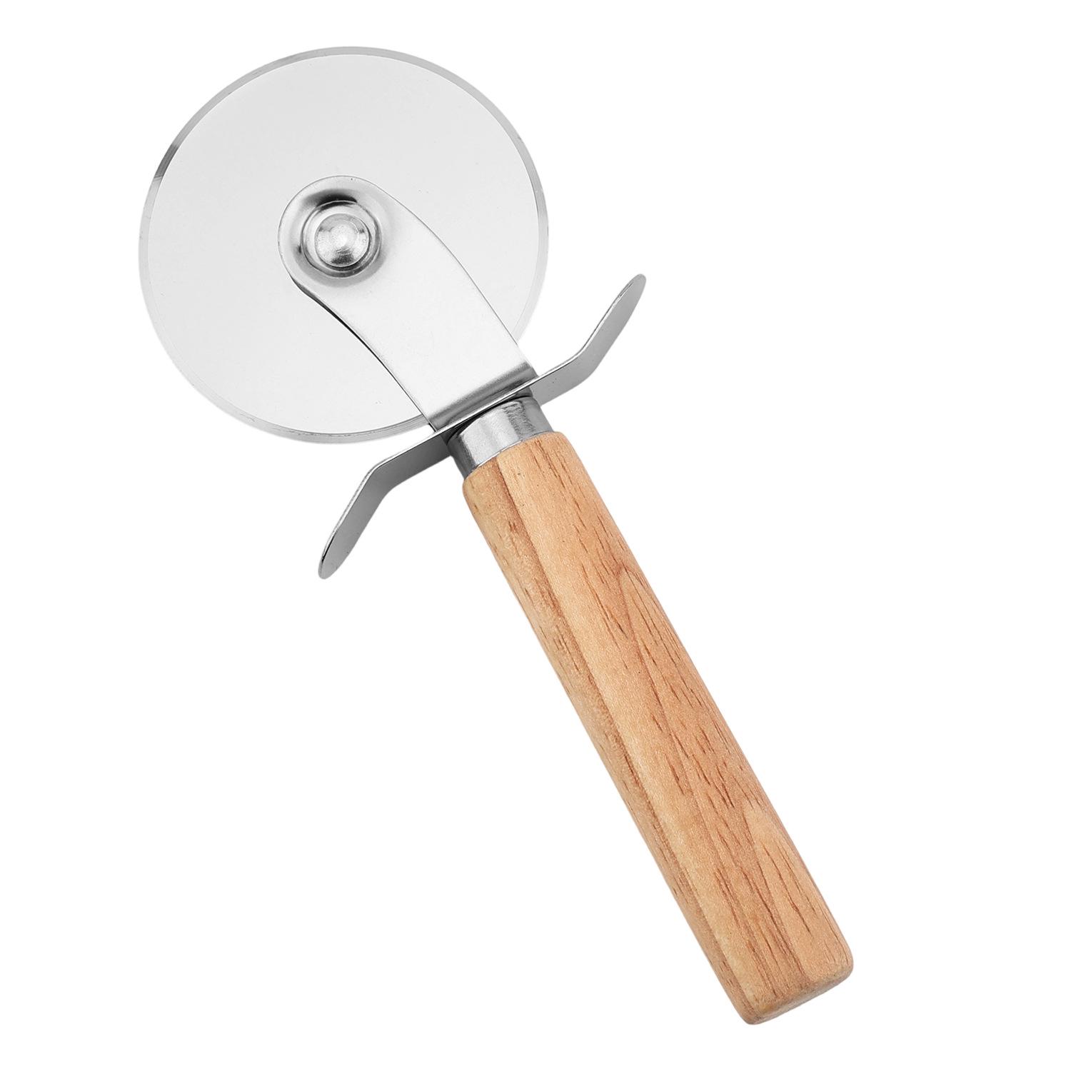 Stainless Steel Pizza Cutter & Triangle Spatula with Wooden Handle