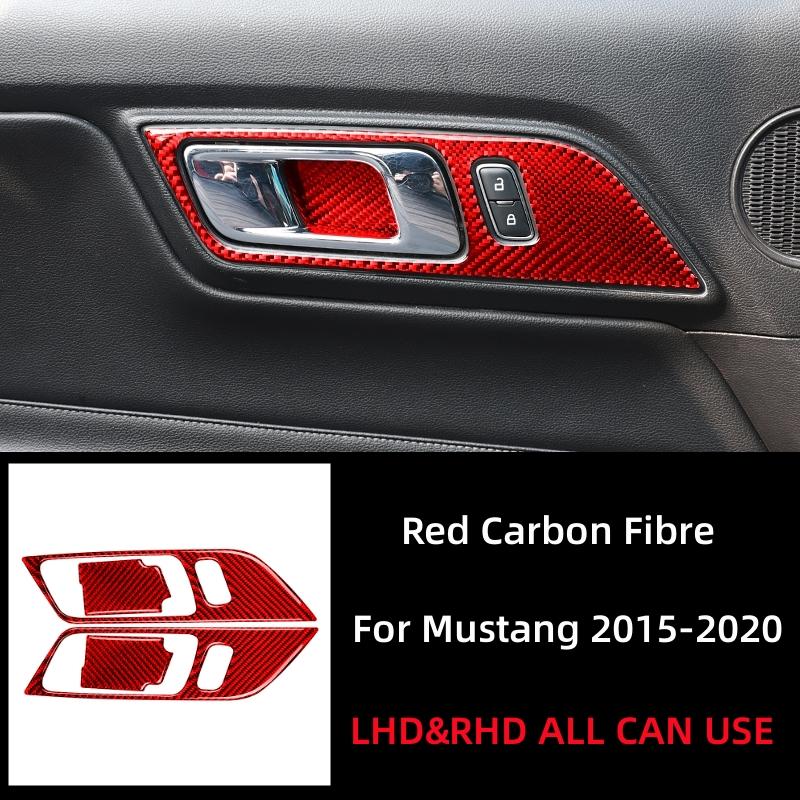For Ford Mustang GT 2015- Accessories Carbon Fiber Styling Interior Car Door Handle Frame Decoration Stickers Trim Cover