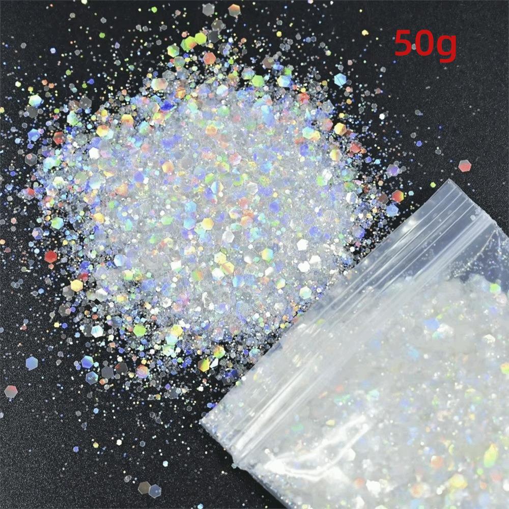 50G PET Nail Diamond Glitter Sequins Hexagon Holographic Glitter Glitter Powder Polish Decoration