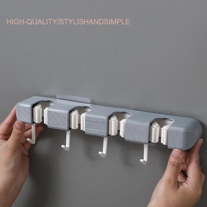 Suporte de esfregão de parede Suporte de vassoura multifuncional Prateleira de armazenamento de cozinha em casa Banheiro Tubo de sucção pendurado Ganchos sem rastros