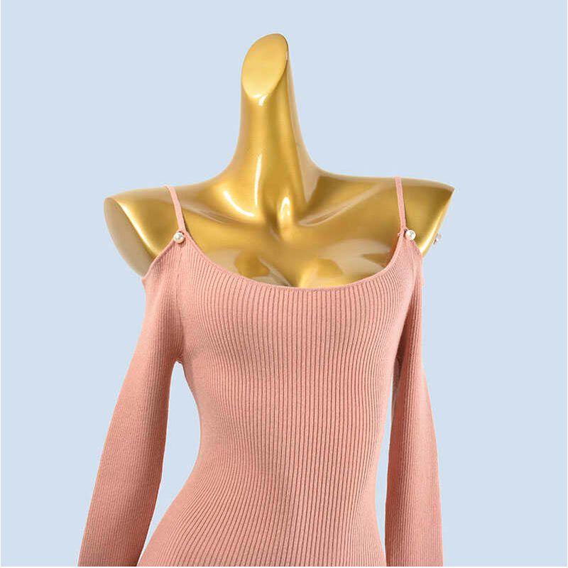 Autumn New Sexy off-Shoulder Slim-Fit Figure Flattering Knitting Dress Women's Long Sleeve Base Narrow Sweater Skirt