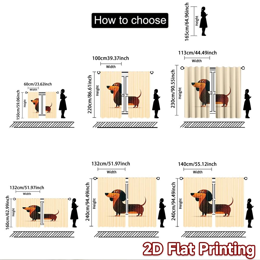 2D flat printing 2pcs Scene Curtain Dachshund dog cute pet Digital Printed Polyester Drapes Family Party Perfect for All Season