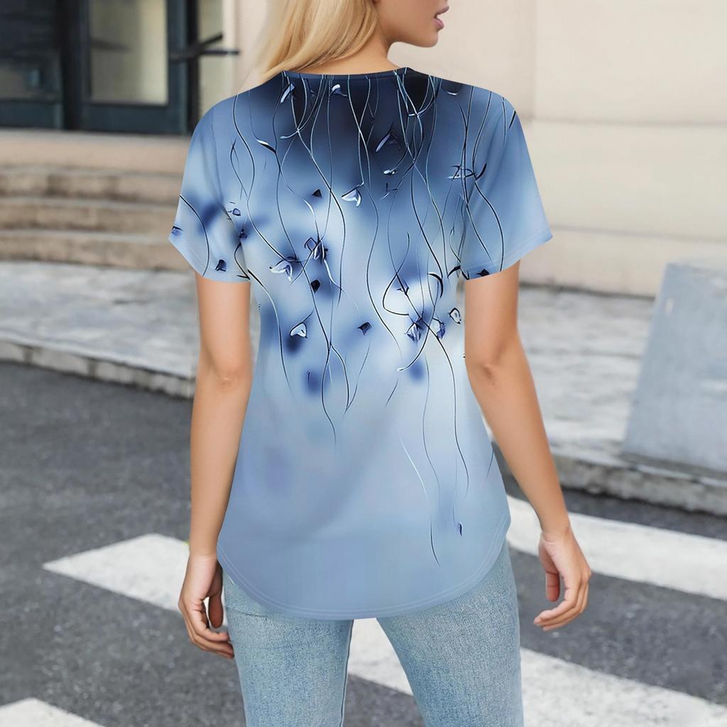 Tops estampados casuais da moda com decote em V feminino e roupas de trabalho protetoras