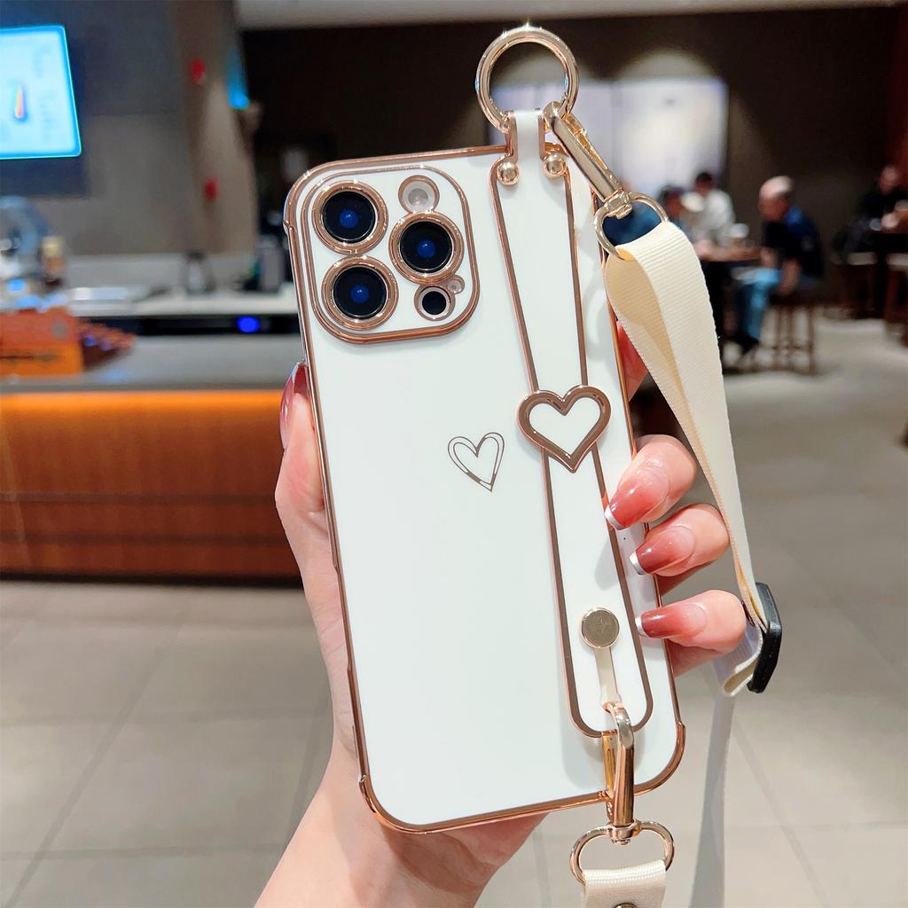 Für IPhone 16E Beschichtete Liebe Armband Ständer Handyhülle für Apple 15 ProMax Band 14 Schutzhülle