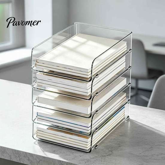 Information Sorting Container Paper Organizer Letter Tray, Acrylic Stackable Desk File Organizer, Clear Home Office Management Holder Sorter