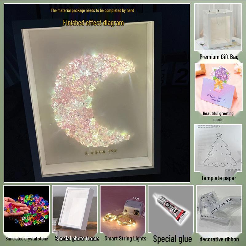 Handmade Starry Crystal Christmas Tree Night Light & Photo Frame Kit - Unique Gift for Women
