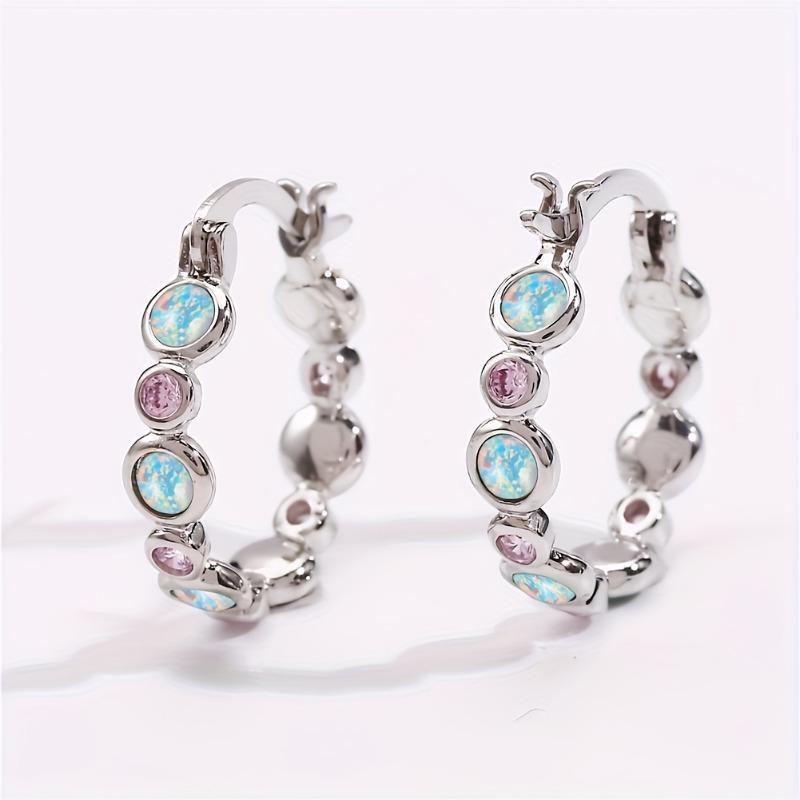 Retro Elegant Style Hoop Earrings For Women Opal Shiny Cubic Zirconia Crystal Pendientes Fine Jewelry Gifts