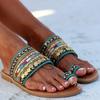 Hausschuhe Damen Sandalen Sommer Griechischer Stil Boho Folk-Custom Damen Flache Schuhe Lässig Atmungsaktiv Bequem Strand Damen Hausschuhe