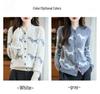 Women's Plus Size Knitted Jacquard Wool Cardigan - Long Sleeve Autumn/Winter Sweater