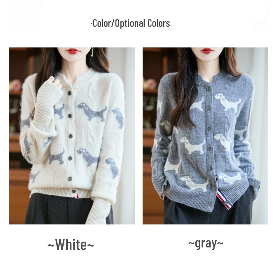 Women's Plus Size Knitted Jacquard Wool Cardigan - Long Sleeve Autumn/Winter Sweater