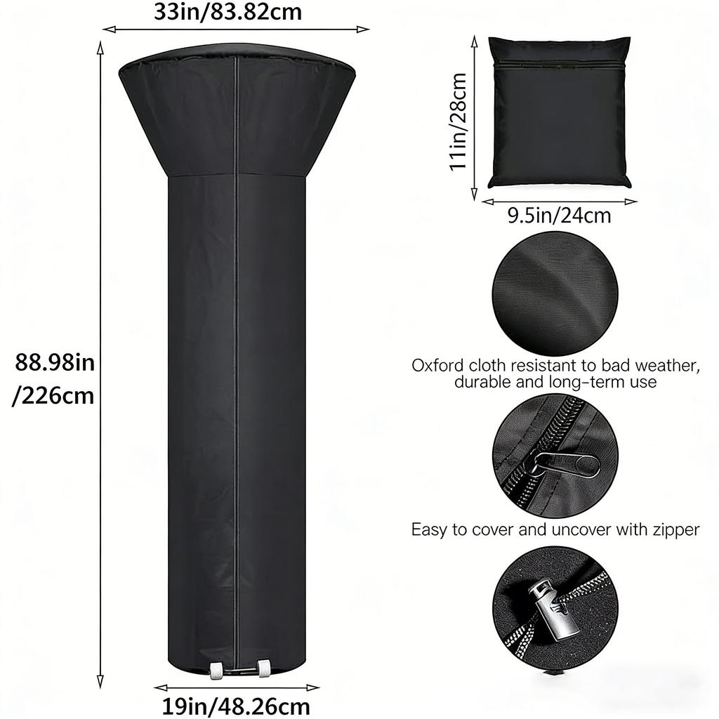 Durable Vertical Patio Heater Cover, Waterproof Sunproof Dustproof, Full Coverage Protector for Outdoor Garden Heaters