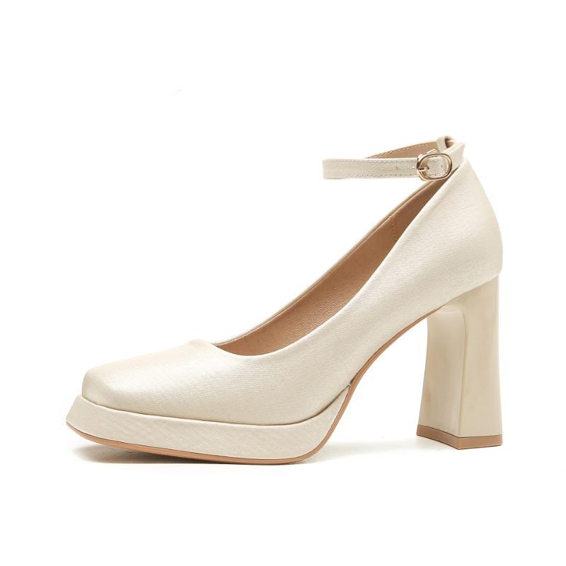 -1 Suede Mary Jane Shoes for Women and Women In Winter New Square Head Thick Heel Single Shoes Waterproof Table High Heels for Women