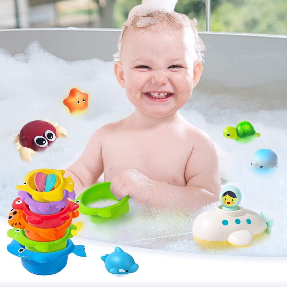 PATIFEED Badespielzeug Geschenke für Kinder im Alter von 3 4 5 6 7 8+ Jahren Jungen Mädchen Kleinkinder - Schwimmbecken Badewanne Wannen Spielzeug für Kleinkinder, Stapelbecher mit Aufziehmechanismus
